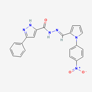 molecular formula C21H16N6O3 B3884561 N'-{[1-(4-nitrophenyl)-1H-pyrrol-2-yl]methylene}-3-phenyl-1H-pyrazole-5-carbohydrazide 