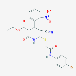 molecular formula C23H19BrN4O6S B388463 ETHYL 6-({[(4-BROMOPHENYL)CARBAMOYL]METHYL}SULFANYL)-5-CYANO-4-(2-NITROPHENYL)-2-OXO-1,2,3,4-TETRAHYDROPYRIDINE-3-CARBOXYLATE 