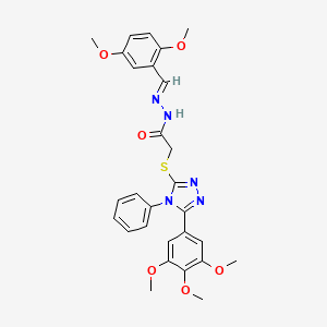 molecular formula C28H29N5O6S B3884676 N'-[(E)-(2,5-dimethoxyphenyl)methylidene]-2-{[4-phenyl-5-(3,4,5-trimethoxyphenyl)-4H-1,2,4-triazol-3-yl]sulfanyl}acetohydrazide CAS No. 5750-96-9