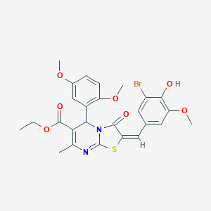 molecular formula C26H25BrN2O7S B388468 ETHYL (2E)-2-[(3-BROMO-4-HYDROXY-5-METHOXYPHENYL)METHYLIDENE]-5-(2,5-DIMETHOXYPHENYL)-7-METHYL-3-OXO-2H,3H,5H-[1,3]THIAZOLO[3,2-A]PYRIMIDINE-6-CARBOXYLATE 