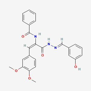 molecular formula C25H23N3O5 B3885048 N-{(1E)-1-(3,4-dimethoxyphenyl)-3-[(2E)-2-(3-hydroxybenzylidene)hydrazinyl]-3-oxoprop-1-en-2-yl}benzamide 
