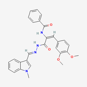 molecular formula C28H26N4O4 B3885178 N-[(E)-1-(3,4-dimethoxyphenyl)-3-[(2E)-2-[(1-methylindol-3-yl)methylidene]hydrazinyl]-3-oxoprop-1-en-2-yl]benzamide 