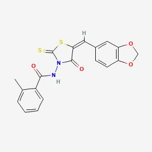 molecular formula C19H14N2O4S2 B3885244 N-[5-(1,3-benzodioxol-5-ylmethylene)-4-oxo-2-thioxo-1,3-thiazolidin-3-yl]-2-methylbenzamide 
