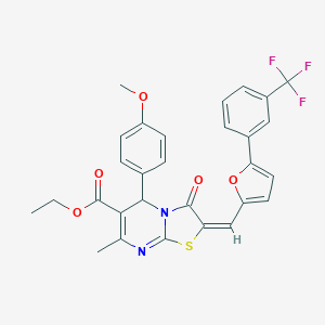 molecular formula C29H23F3N2O5S B388535 ethyl (2E)-5-(4-methoxyphenyl)-7-methyl-3-oxo-2-({5-[3-(trifluoromethyl)phenyl]furan-2-yl}methylidene)-2,3-dihydro-5H-[1,3]thiazolo[3,2-a]pyrimidine-6-carboxylate 
