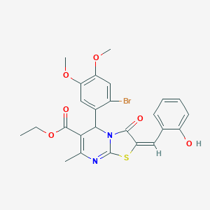 molecular formula C25H23BrN2O6S B388542 ETHYL (2E)-5-(2-BROMO-4,5-DIMETHOXYPHENYL)-2-[(2-HYDROXYPHENYL)METHYLIDENE]-7-METHYL-3-OXO-2H,3H,5H-[1,3]THIAZOLO[3,2-A]PYRIMIDINE-6-CARBOXYLATE 