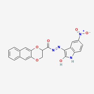 molecular formula C21H14N4O6 B3885429 N-[(2-hydroxy-5-nitro-1H-indol-3-yl)imino]-2,3-dihydrobenzo[g][1,4]benzodioxine-3-carboxamide 