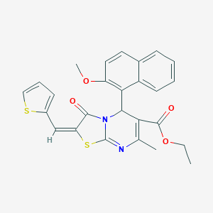 molecular formula C26H22N2O4S2 B388552 ethyl 5-(2-methoxy-1-naphthyl)-7-methyl-3-oxo-2-(2-thienylmethylene)-2,3-dihydro-5H-[1,3]thiazolo[3,2-a]pyrimidine-6-carboxylate 