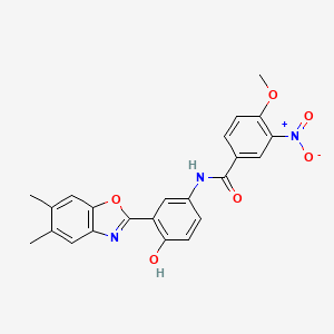 molecular formula C23H19N3O6 B3885689 N-[3-(5,6-dimethyl-1,3-benzoxazol-2-yl)-4-hydroxyphenyl]-4-methoxy-3-nitrobenzamide 