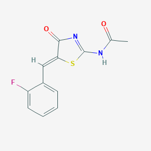 molecular formula C12H9FN2O2S B388591 N-[(2E,5Z)-5-(2-fluorobenzylidene)-4-oxo-1,3-thiazolidin-2-ylidene]acetamide 