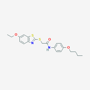 molecular formula C21H24N2O3S2 B388632 N-(4-butoxyphenyl)-2-[(6-ethoxy-1,3-benzothiazol-2-yl)sulfanyl]acetamide 