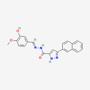 molecular formula C22H18N4O3 B3886426 N'-(3-hydroxy-4-methoxybenzylidene)-3-(2-naphthyl)-1H-pyrazole-5-carbohydrazide 