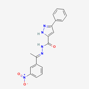 molecular formula C18H15N5O3 B3886532 N'-[(E)-1-(3-nitrophenyl)ethylidene]-3-phenyl-1H-pyrazole-5-carbohydrazide 
