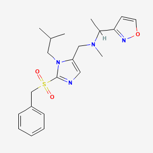 molecular formula C21H28N4O3S B3886603 N-{[2-(benzylsulfonyl)-1-isobutyl-1H-imidazol-5-yl]methyl}-1-(3-isoxazolyl)-N-methylethanamine 