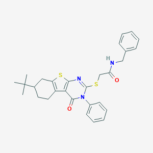 molecular formula C29H31N3O2S2 B388661 N-benzyl-2-[(7-tert-butyl-4-oxo-3-phenyl-3,4,5,6,7,8-hexahydro[1]benzothieno[2,3-d]pyrimidin-2-yl)sulfanyl]acetamide 