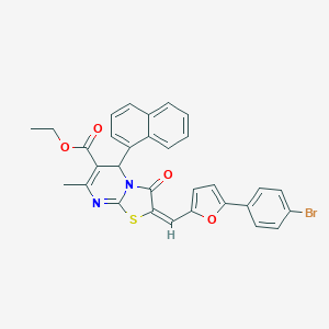 molecular formula C31H23BrN2O4S B388673 ETHYL (2E)-2-{[5-(4-BROMOPHENYL)FURAN-2-YL]METHYLIDENE}-7-METHYL-5-(NAPHTHALEN-1-YL)-3-OXO-2H,3H,5H-[1,3]THIAZOLO[3,2-A]PYRIMIDINE-6-CARBOXYLATE 