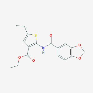 molecular formula C17H17NO5S B388681 Ethyl 2-(1,3-benzodioxole-5-carbonylamino)-5-ethylthiophene-3-carboxylate CAS No. 312316-06-6