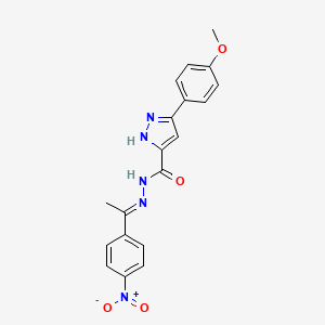 molecular formula C19H17N5O4 B3886907 3-(4-Methoxyphenyl)-N'-[(1E)-1-(4-nitrophenyl)ethylidene]-1H-pyrazole-5-carbohydrazide 