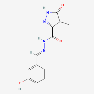 molecular formula C12H12N4O3 B3886956 N-[(E)-(3-hydroxyphenyl)methylideneamino]-4-methyl-5-oxo-1,4-dihydropyrazole-3-carboxamide 