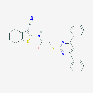 molecular formula C27H22N4OS2 B388700 N-(3-cyano-4,5,6,7-tetrahydro-1-benzothiophen-2-yl)-2-[(4,6-diphenylpyrimidin-2-yl)sulfanyl]acetamide 