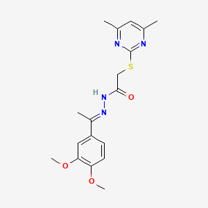 molecular formula C18H22N4O3S B3887122 N'-[(E)-1-(3,4-DIMETHOXYPHENYL)ETHYLIDENE]-2-[(4,6-DIMETHYL-2-PYRIMIDINYL)SULFANYL]ACETOHYDRAZIDE 