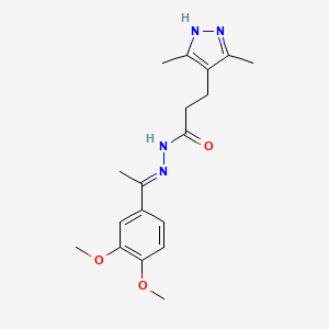molecular formula C18H24N4O3 B3887136 N'-[(1E)-1-(3,4-dimethoxyphenyl)ethylidene]-3-(3,5-dimethyl-1H-pyrazol-4-yl)propanehydrazide 