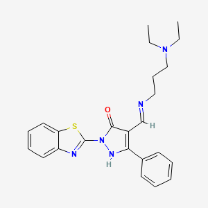 molecular formula C24H27N5OS B3887150 2-(1,3-benzothiazol-2-yl)-4-({[3-(diethylamino)propyl]imino}methyl)-5-phenyl-1H-pyrazol-3-one 