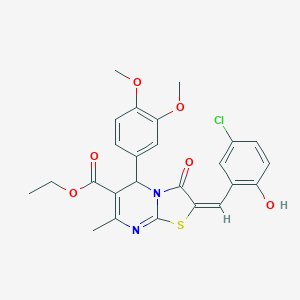 molecular formula C25H23ClN2O6S B388724 ethyl 2-(5-chloro-2-hydroxybenzylidene)-5-(3,4-dimethoxyphenyl)-7-methyl-3-oxo-2,3-dihydro-5H-[1,3]thiazolo[3,2-a]pyrimidine-6-carboxylate 