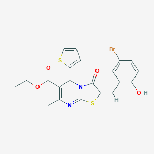 molecular formula C21H17BrN2O4S2 B388728 ethyl 2-(5-bromo-2-hydroxybenzylidene)-7-methyl-3-oxo-5-(2-thienyl)-2,3-dihydro-5H-[1,3]thiazolo[3,2-a]pyrimidine-6-carboxylate 