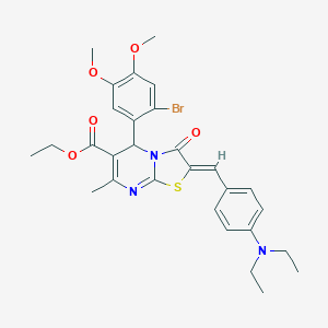 molecular formula C29H32BrN3O5S B388739 ETHYL (2Z)-5-(2-BROMO-4,5-DIMETHOXYPHENYL)-2-{[4-(DIETHYLAMINO)PHENYL]METHYLIDENE}-7-METHYL-3-OXO-2H,3H,5H-[1,3]THIAZOLO[3,2-A]PYRIMIDINE-6-CARBOXYLATE 