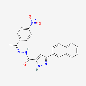 molecular formula C22H17N5O3 B3887435 3-(naphthalen-2-yl)-N'-[(1Z)-1-(4-nitrophenyl)ethylidene]-1H-pyrazole-5-carbohydrazide 