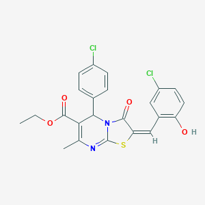molecular formula C23H18Cl2N2O4S B388747 ethyl 2-(5-chloro-2-hydroxybenzylidene)-5-(4-chlorophenyl)-7-methyl-3-oxo-2,3-dihydro-5H-[1,3]thiazolo[3,2-a]pyrimidine-6-carboxylate 