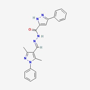 molecular formula C22H20N6O B3887516 N'-[(3,5-dimethyl-1-phenyl-1H-pyrazol-4-yl)methylene]-3-phenyl-1H-pyrazole-5-carbohydrazide 