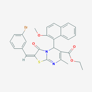 molecular formula C28H23BrN2O4S B388757 ethyl 2-(3-bromobenzylidene)-5-(2-methoxy-1-naphthyl)-7-methyl-3-oxo-2,3-dihydro-5H-[1,3]thiazolo[3,2-a]pyrimidine-6-carboxylate 