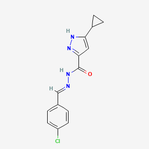 molecular formula C14H13ClN4O B3887673 N'-(4-chlorobenzylidene)-3-cyclopropyl-1H-pyrazole-5-carbohydrazide 