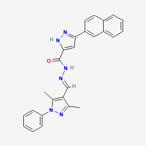 molecular formula C26H22N6O B3887889 N'-[(3,5-dimethyl-1-phenyl-1H-pyrazol-4-yl)methylene]-3-(2-naphthyl)-1H-pyrazole-5-carbohydrazide 
