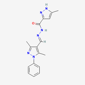 molecular formula C17H18N6O B3888000 N-[(E)-(3,5-dimethyl-1-phenylpyrazol-4-yl)methylideneamino]-5-methyl-1H-pyrazole-3-carboxamide 