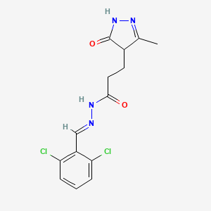molecular formula C14H14Cl2N4O2 B3888067 N'-[(E)-(2,6-Dichlorophenyl)methylidene]-3-(3-methyl-5-oxo-4,5-dihydro-1H-pyrazol-4-YL)propanehydrazide 