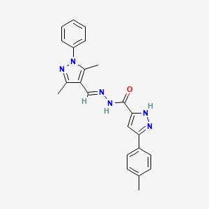 molecular formula C23H22N6O B3888155 N'-[(E)-(3,5-Dimethyl-1-phenyl-1H-pyrazol-4-YL)methylidene]-3-(4-methylphenyl)-1H-pyrazole-5-carbohydrazide 