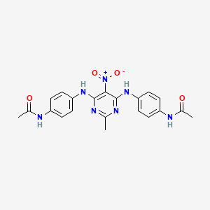 molecular formula C21H21N7O4 B3888258 N-[4-({6-[(4-Acetamidophenyl)amino]-2-methyl-5-nitropyrimidin-4-YL}amino)phenyl]acetamide 