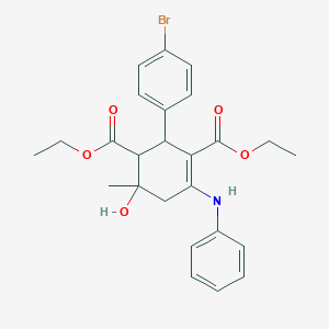 molecular formula C25H28BrNO5 B388832 diethyl 4-anilino-2-(4-bromophenyl)-6-hydroxy-6-methyl-3-cyclohexene-1,3-dicarboxylate CAS No. 317342-27-1