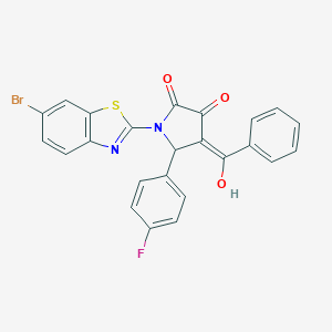 molecular formula C24H14BrFN2O3S B388871 (4E)-1-(6-bromo-1,3-benzothiazol-2-yl)-5-(4-fluorophenyl)-4-[hydroxy(phenyl)methylidene]pyrrolidine-2,3-dione CAS No. 294873-90-8