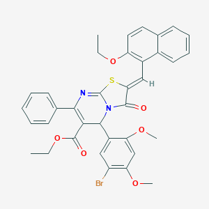 molecular formula C36H31BrN2O6S B388920 ETHYL (2Z)-5-(5-BROMO-2,4-DIMETHOXYPHENYL)-2-[(2-ETHOXYNAPHTHALEN-1-YL)METHYLIDENE]-3-OXO-7-PHENYL-2H,3H,5H-[1,3]THIAZOLO[3,2-A]PYRIMIDINE-6-CARBOXYLATE 