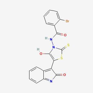 molecular formula C18H10BrN3O3S2 B3889244 2-Bromo-N-{4-oxo-5-[(3Z)-2-oxo-2,3-dihydro-1H-indol-3-ylidene]-2-sulfanylidene-1,3-thiazolidin-3-YL}benzamide 