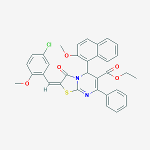 molecular formula C34H27ClN2O5S B388926 ethyl 2-(5-chloro-2-methoxybenzylidene)-5-(2-methoxy-1-naphthyl)-3-oxo-7-phenyl-2,3-dihydro-5H-[1,3]thiazolo[3,2-a]pyrimidine-6-carboxylate 