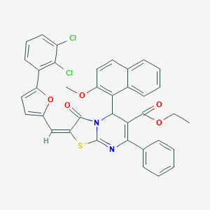 molecular formula C37H26Cl2N2O5S B388928 ethyl 2-{[5-(2,3-dichlorophenyl)-2-furyl]methylene}-5-(2-methoxy-1-naphthyl)-3-oxo-7-phenyl-2,3-dihydro-5H-[1,3]thiazolo[3,2-a]pyrimidine-6-carboxylate 