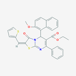 molecular formula C31H24N2O4S2 B388935 ethyl 5-(2-methoxy-1-naphthyl)-3-oxo-7-phenyl-2-(2-thienylmethylene)-2,3-dihydro-5H-[1,3]thiazolo[3,2-a]pyrimidine-6-carboxylate 