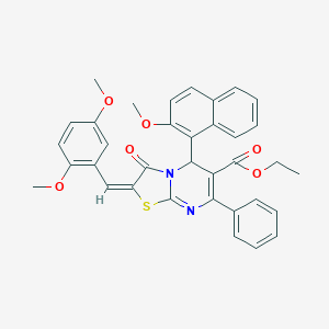 molecular formula C35H30N2O6S B388939 ethyl 2-(2,5-dimethoxybenzylidene)-5-(2-methoxy-1-naphthyl)-3-oxo-7-phenyl-2,3-dihydro-5H-[1,3]thiazolo[3,2-a]pyrimidine-6-carboxylate 