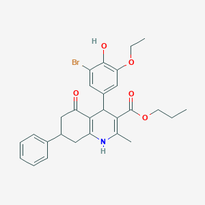 molecular formula C28H30BrNO5 B388940 propyl 4-(3-bromo-5-ethoxy-4-hydroxyphenyl)-2-methyl-5-oxo-7-phenyl-1,4,5,6,7,8-hexahydroquinoline-3-carboxylate 