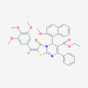 molecular formula C36H32N2O7S B388948 ethyl 5-(2-methoxy-1-naphthyl)-3-oxo-7-phenyl-2-(3,4,5-trimethoxybenzylidene)-2,3-dihydro-5H-[1,3]thiazolo[3,2-a]pyrimidine-6-carboxylate 