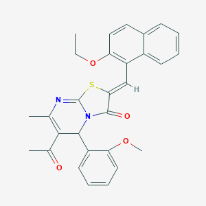 molecular formula C29H26N2O4S B388949 (2Z)-6-ACETYL-2-[(2-ETHOXYNAPHTHALEN-1-YL)METHYLIDENE]-5-(2-METHOXYPHENYL)-7-METHYL-2H,3H,5H-[1,3]THIAZOLO[3,2-A]PYRIMIDIN-3-ONE 